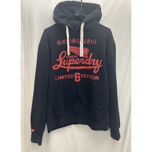 Superdry Black Graphic Hoodie Mens Large Streetwear